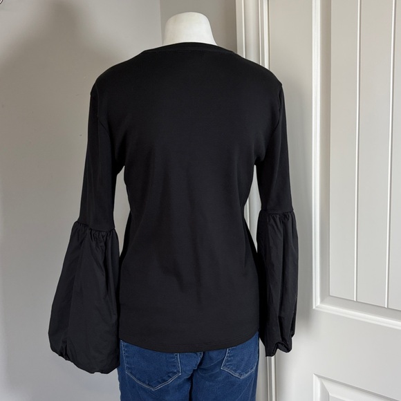 VERONICA BEARD  Clydes Top Black Flare Sleeve Ribbed Shirt Sz M - Picture 5 of 11